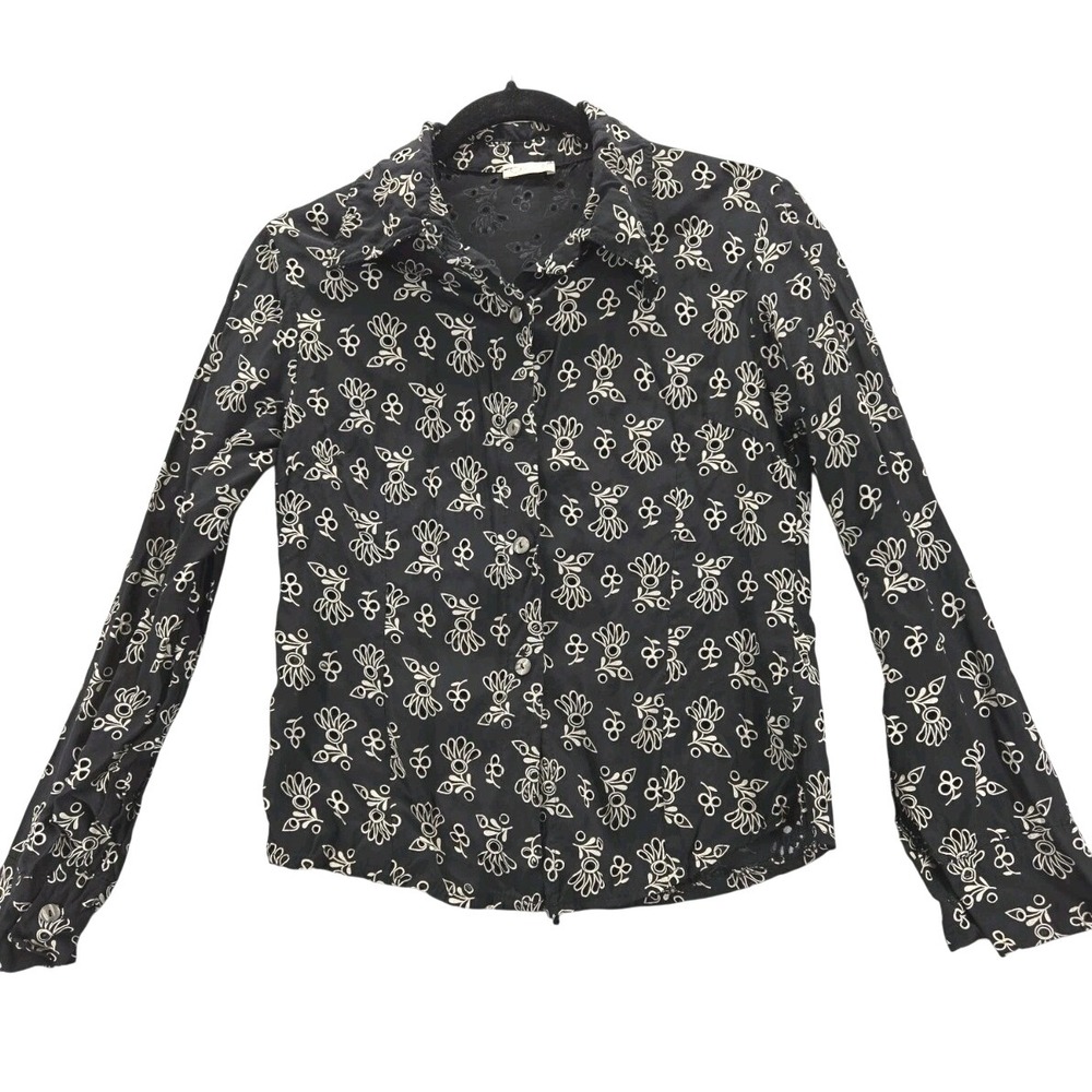 Y2K Vintage Oxsa Eyelit‎ Black Button Down Blouse Whimsygoth Dark Romantic S